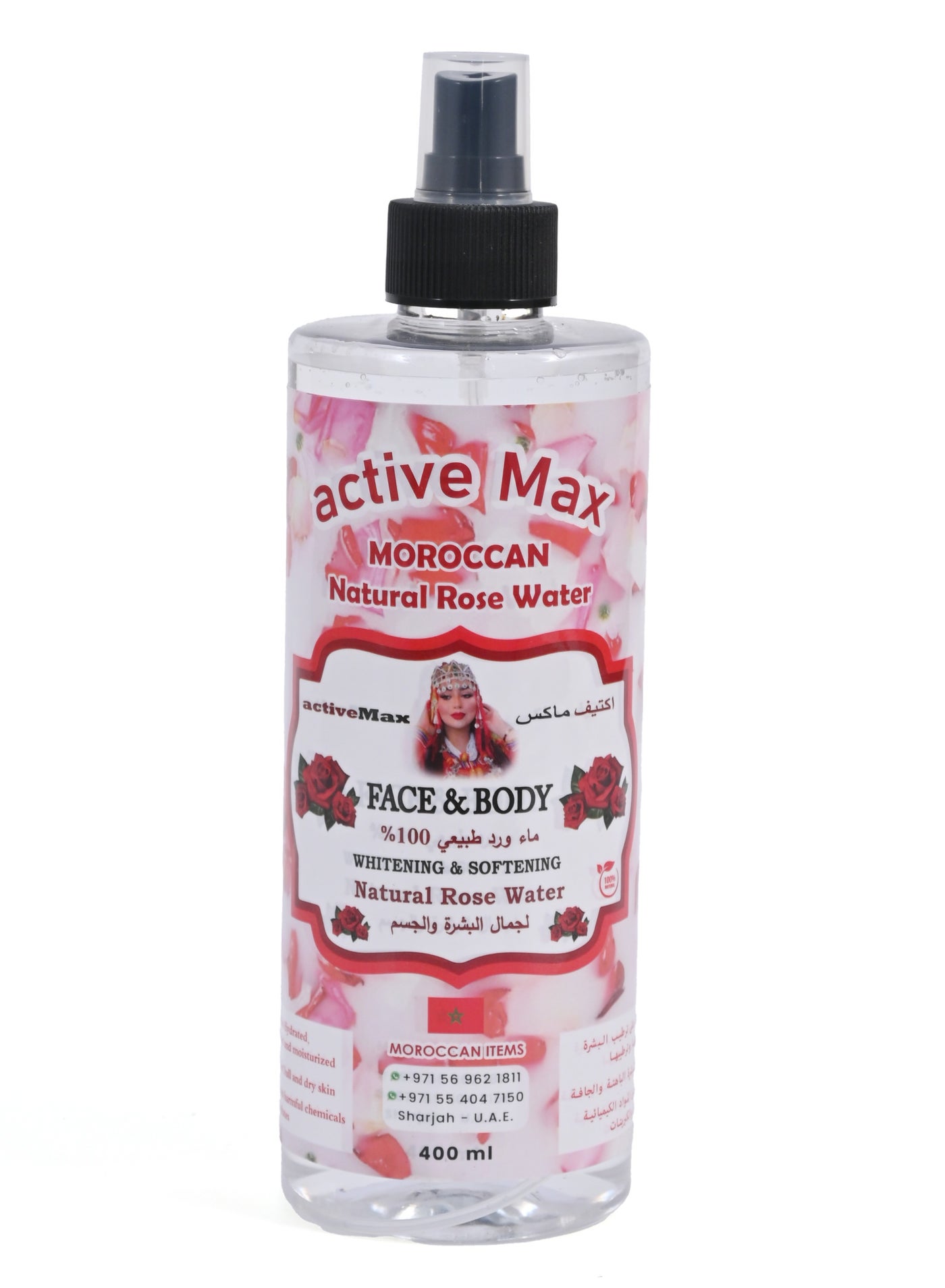 Moroccan Natural Rose Water White for Face & Body 400 ML